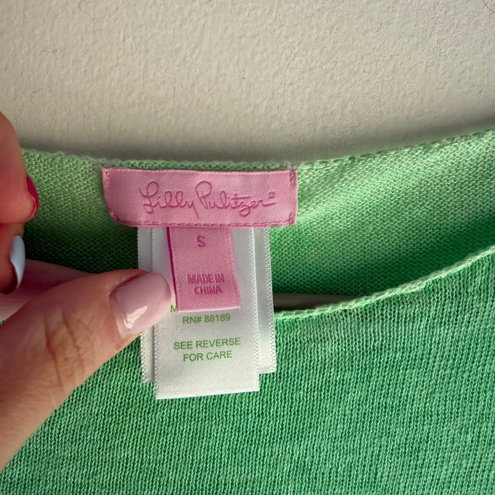 Lilly Pulitzer Womens Small Lime Green 100% Linen Lightweight Knit Sweater Top